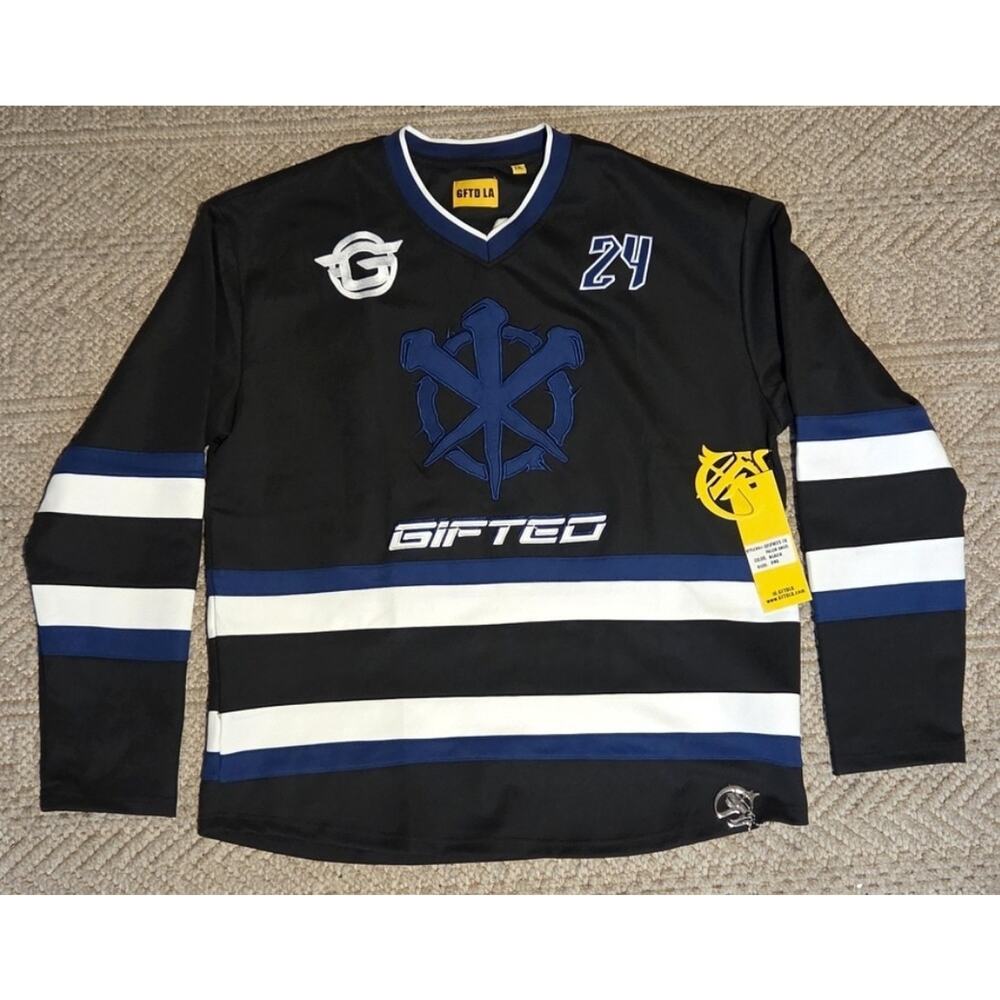 Gifted LA Hockey Jersey Mens XL Black Fallen Angels 24 Streetwear NWT GFTD